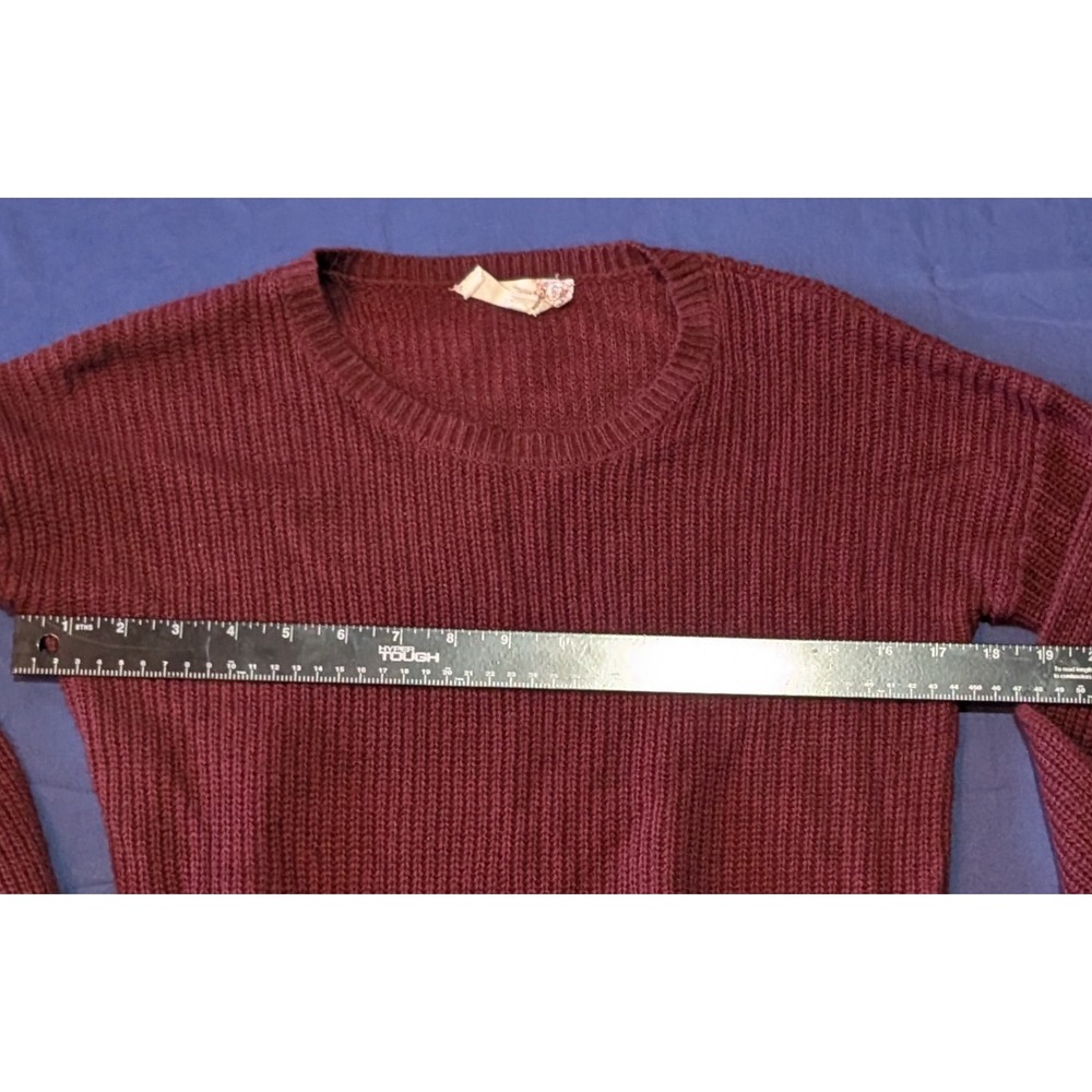 Pink Republic Burgundy Ribbed Knit Tie Front Sweater Long Sleeve Women's XS - Picture 5 of 12